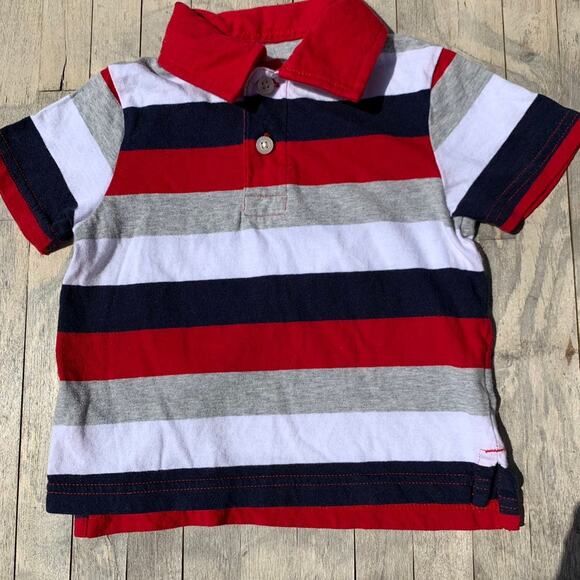 Childrens Place Red white and blue boys striped polo Size 12-18mo - Picture 2 of 4